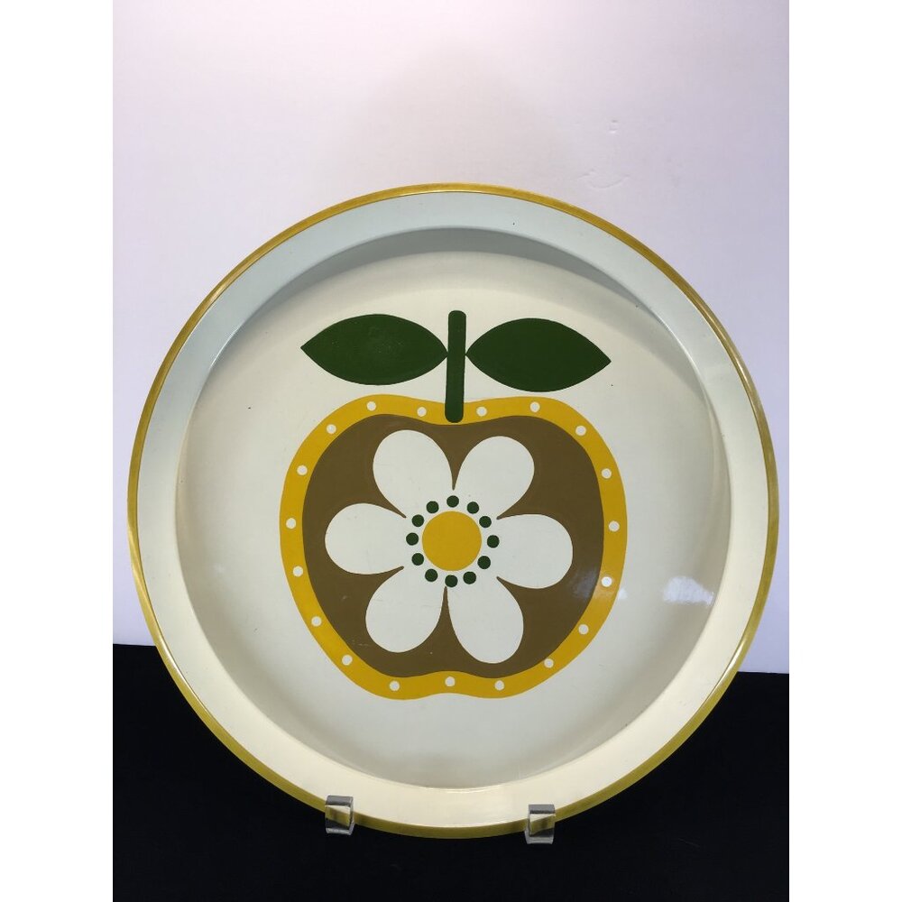 Vintage Country Fair Tray Round Apple Daisy Flower Design Mid Century 14''